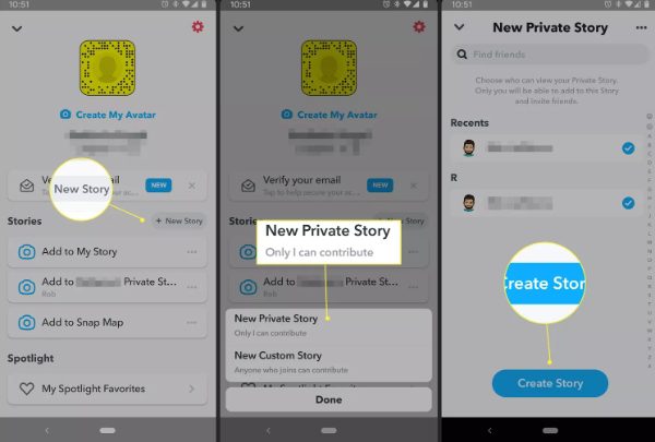 how to create Snapchat private story