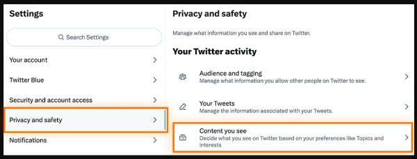 Configurações e privacidade