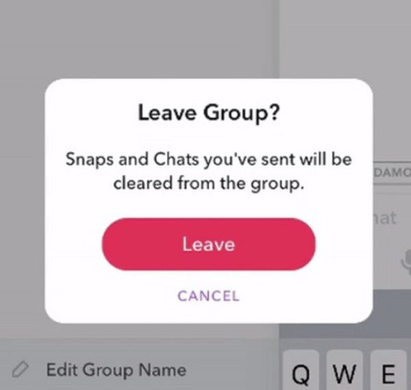 tinggalkan obrolan grup di Snapchat