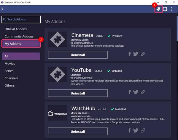 uninstall Stremio add-ons