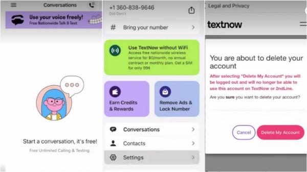 Cómo eliminar la cuenta TextNow en la aplicación móvil