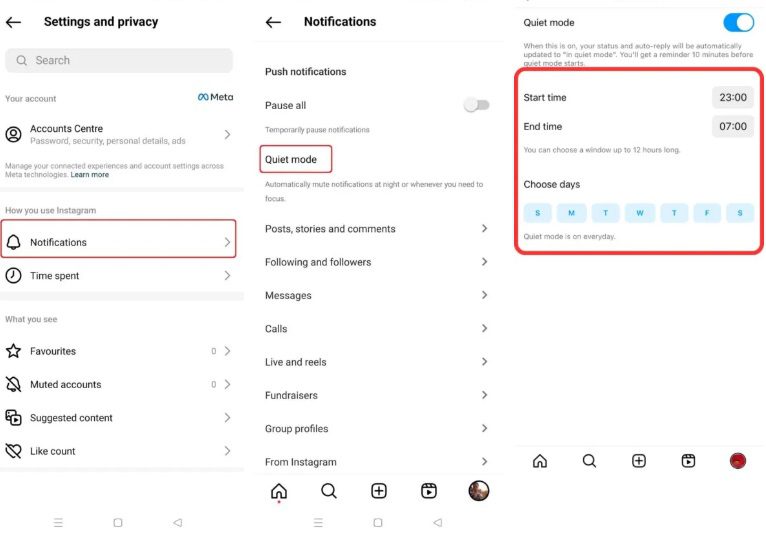 turn on Quiet Mode on Instagram