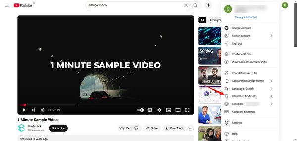 YouTube&#39;da doğru &quot;Kısıtlı Mod&quot; sekmesini tıklayın
