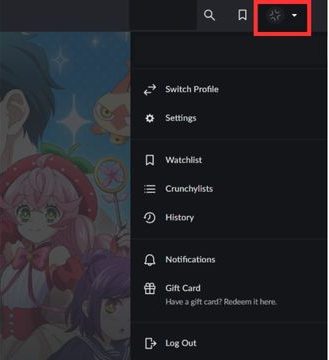 Přejděte na Nastavení na Crunchyroll