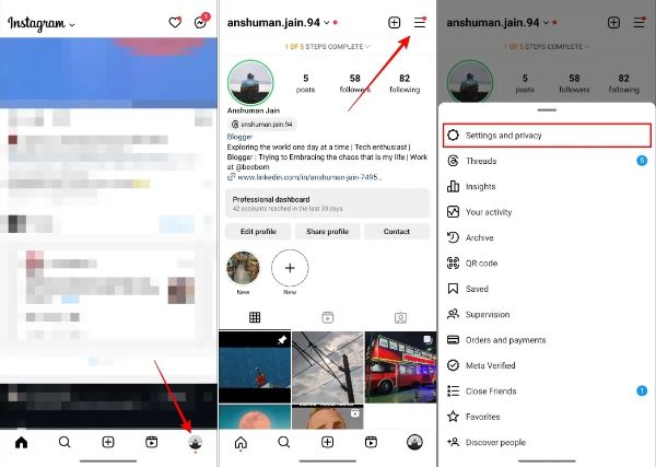 Idite na postavku i privatnost na Instagramu