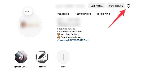 find your account settings on Instagram