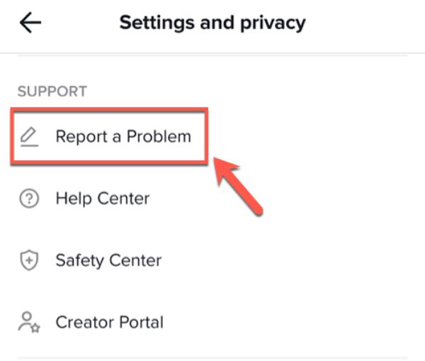 Report a Problem on TikTok