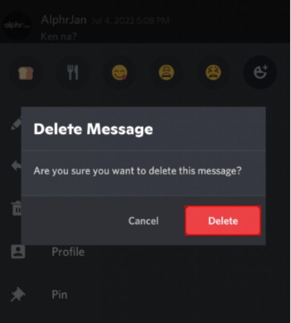 delete messages on Discord app