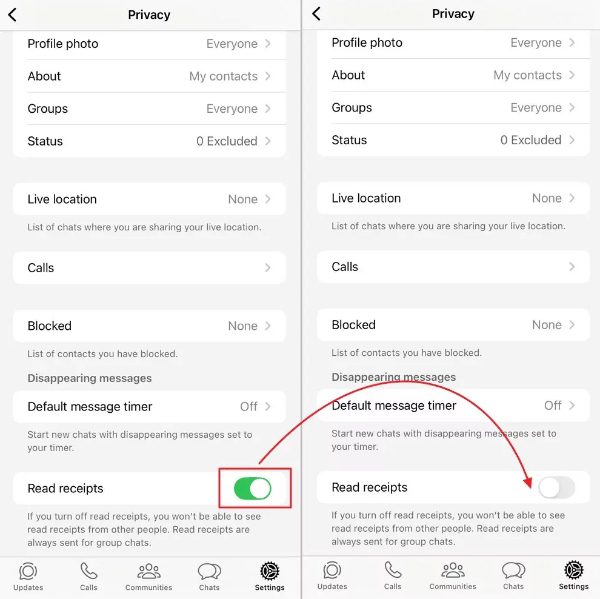 disable WhatsApp read receipts