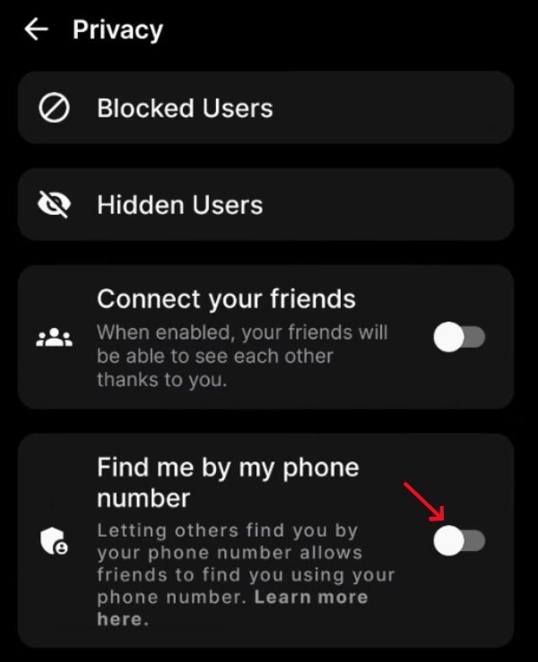 Bật &#39;Tìm tôi theo số của tôi&#39; TẮT