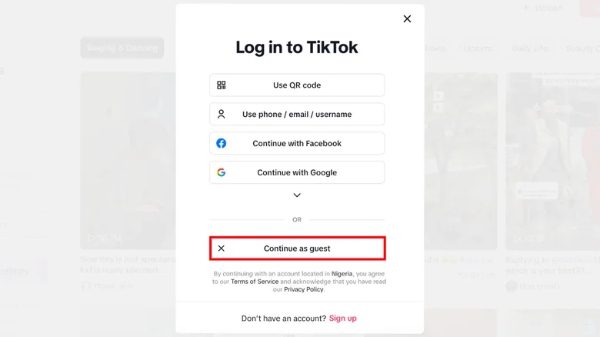 log-in-to-TikTok watch TikTok via guest browing
