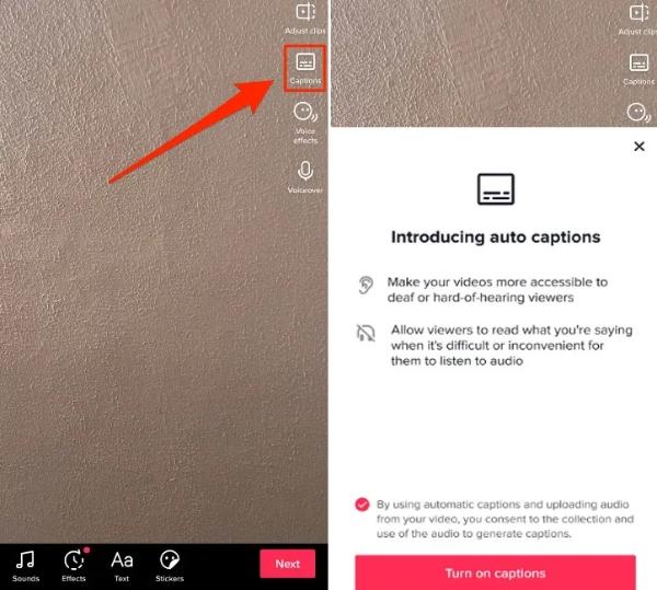 Lägg till Tiktok -bildtexter