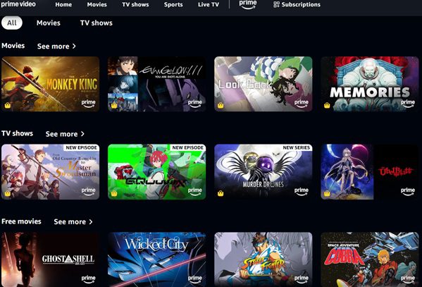 Amazon-Prime-Video Amazon Prime Video anime section