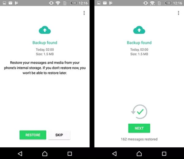 Восстановление резервной копии WhatsApp