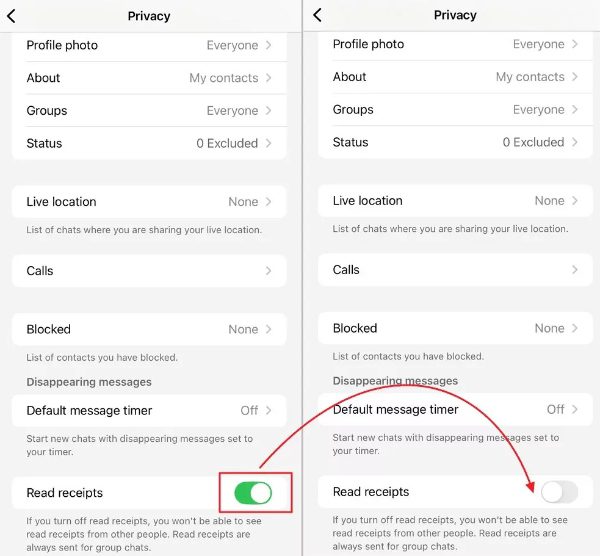 Turn off read receipts on WhatsApp