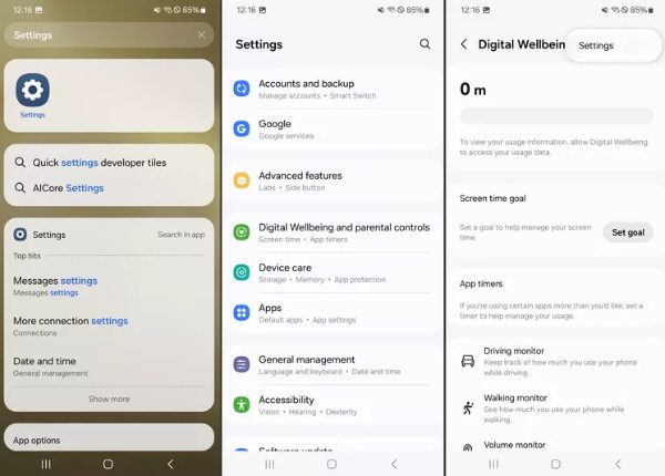 Digital Wellbeing settings