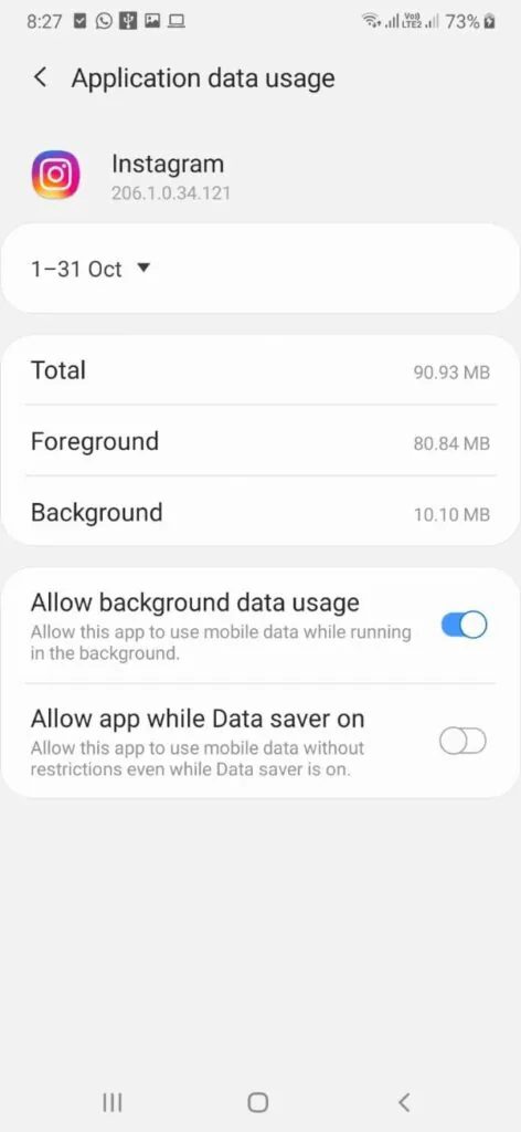 Desactivar Permitir uso de datos en segundo plano