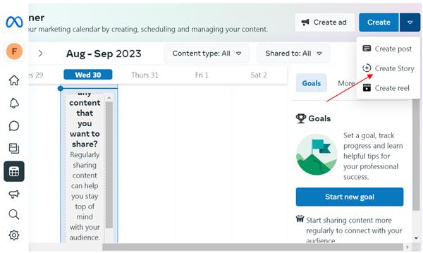 Click  Create Story on Meta Business Suite