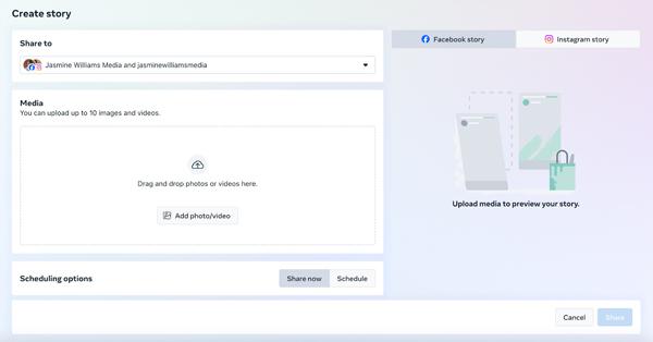 add media your story on Meta Business Suite