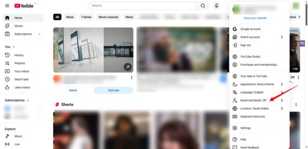 web turn on restricted mode on website 1