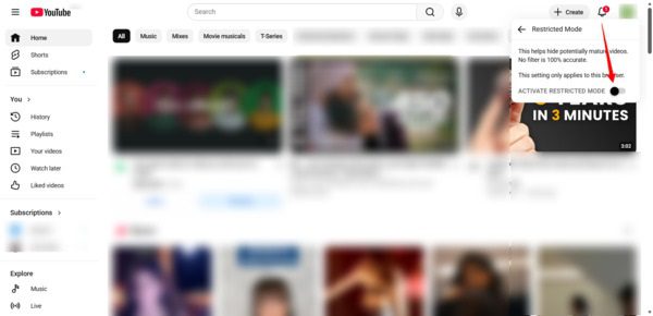 web2 turn on restricted mode on website 2