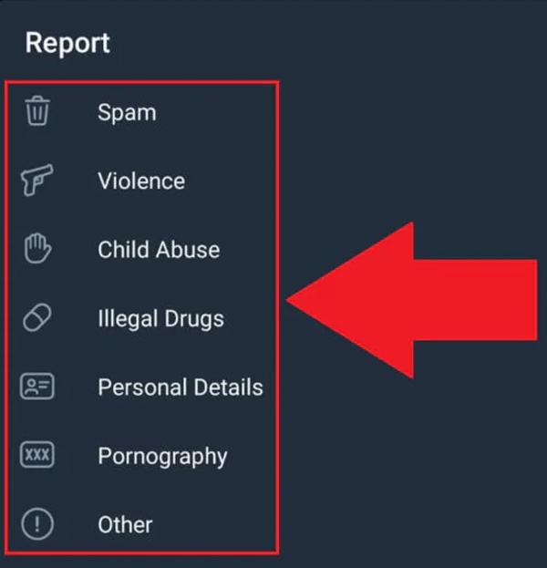 Choose the reason for reporting the target user