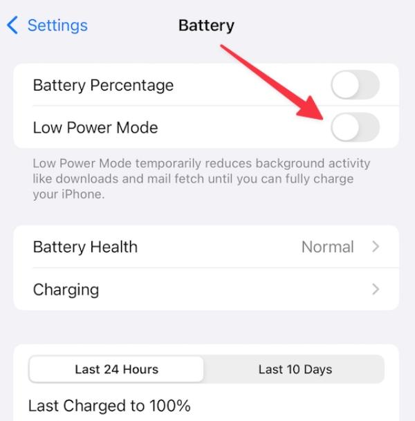 Ensure Low Power Mode is OFF Ensure Low Power Mode is OFF