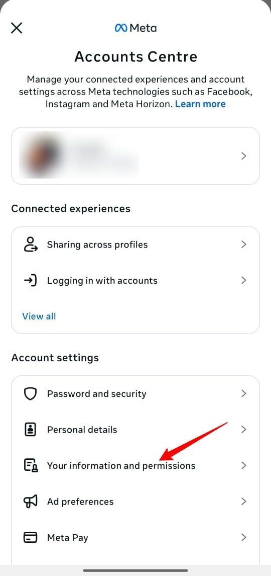 Adataid és engedélyeid megadása az Instagramon Koppintson az Adatai és engedélyei az Instagramon lehetőségre