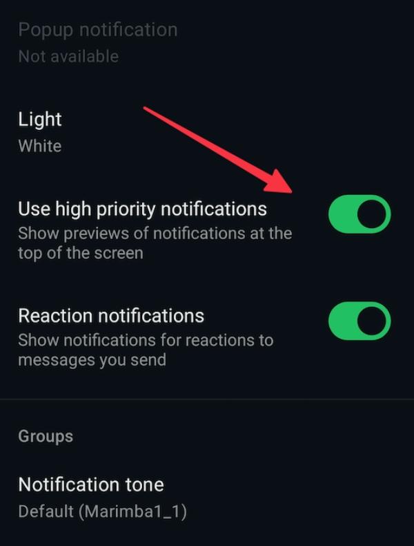 Use high priority notifications ‘Use high priority notifications
