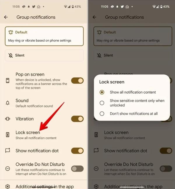 show all notification content choose from the list WhatsApp