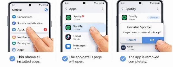 透過安卓設定刪除應用 透過 Android 設定刪除應用