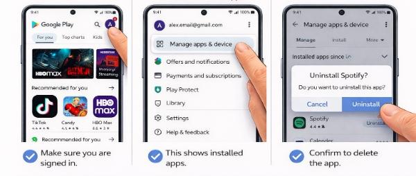 使用 Google Play 商店刪除應用程式 使用 Google Play 商店刪除應用程式