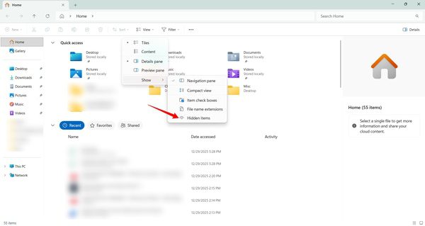 Como ocultar arquivos novamente após a inspeção Como ocultar novamente os arquivos após a inspeção