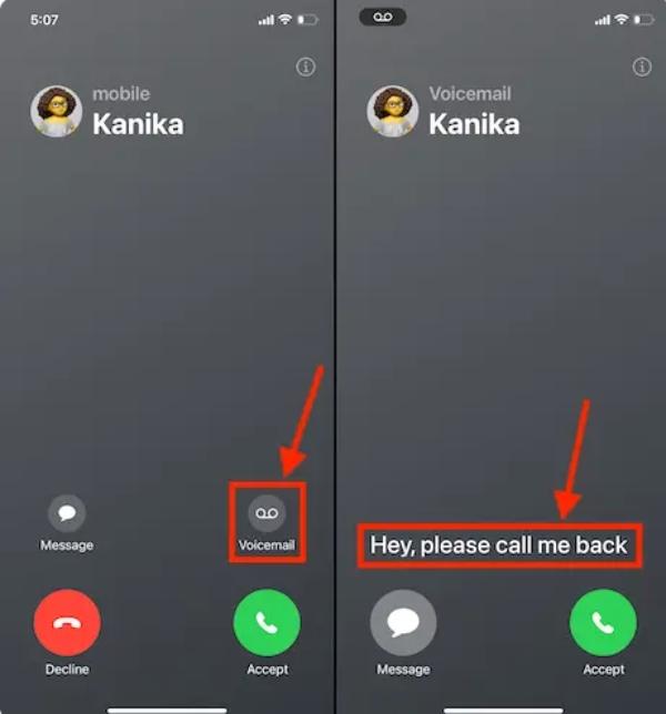 Pesan suara langsung pada panggilan iPhone