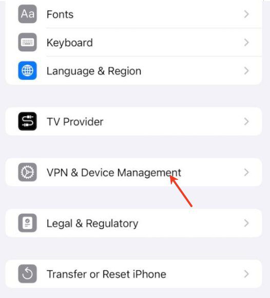Move to VPN & Device Management for unknown profiles