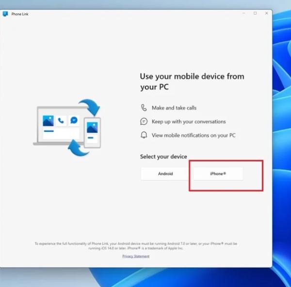 Open Phone Link in PC
