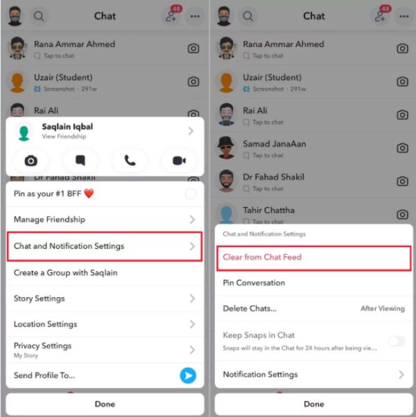 clear a chat from chat feed