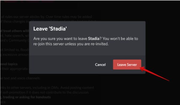 confirm to leave a Discord server
