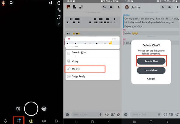 delete a message on Snapchat