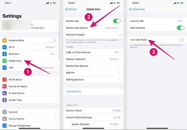 enable low data mode on iPhone