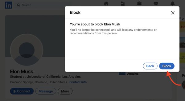 block on LinkedIn