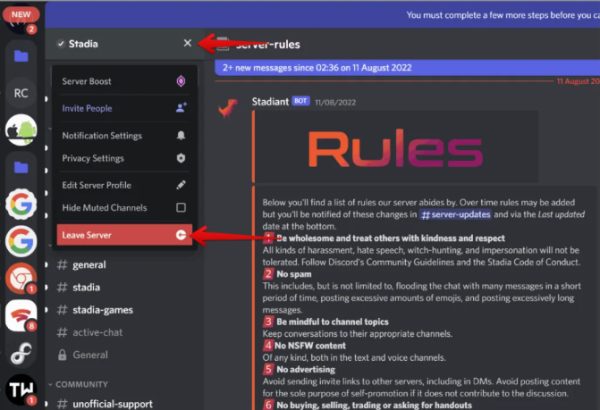 leave the Discord server on desktop
