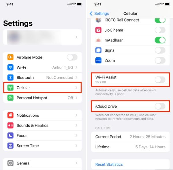 Make sure Cellular Data is switched on for iCloud 