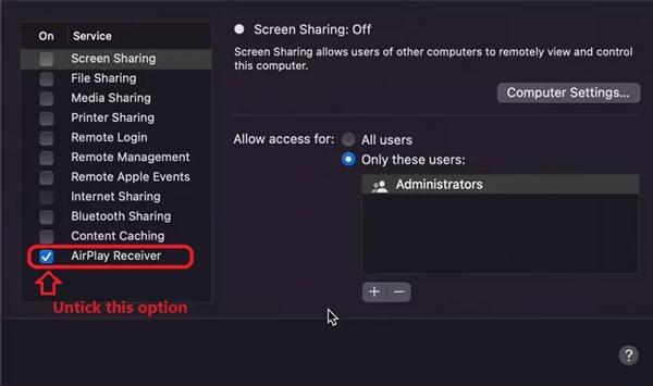 Disattiva AirPlay su Mac Disattivare AirPlay su Mac