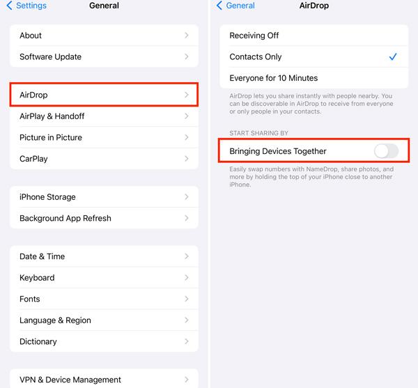 Disattivare la condivisione nelle vicinanze su iPhone Disattiva la condivisione nelle vicinanze su iPhone