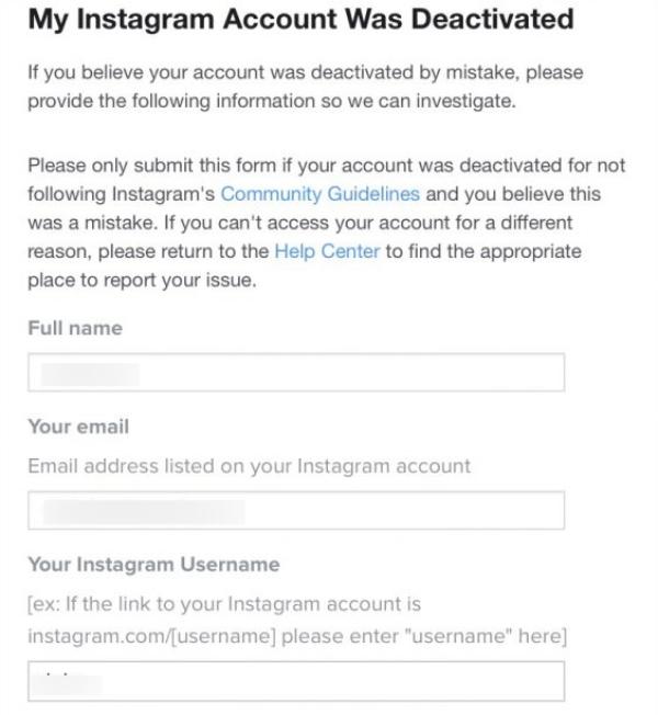 appeal for suspended account on Instagram