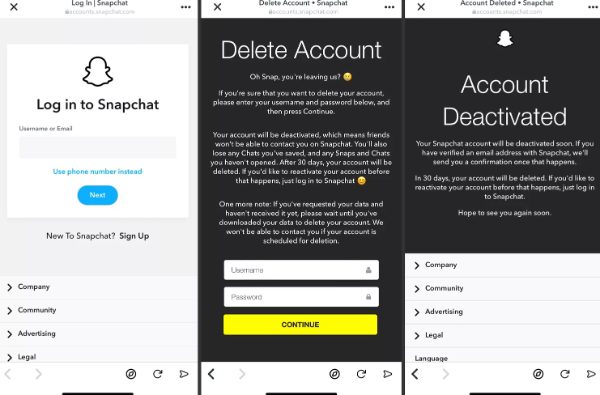 deactivate a Snapchat account