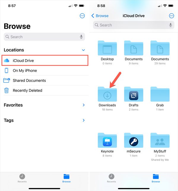 Finding downloads in the files app on iPhone