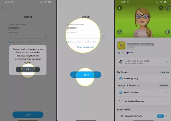 reactivate snapchat account