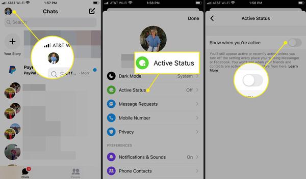 turn off active status on Facebook Messenger